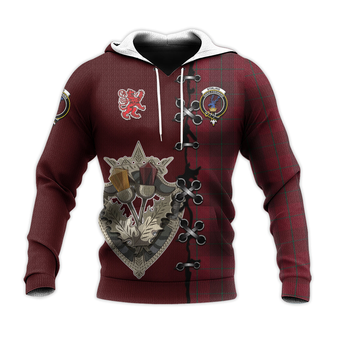Printivon Stirling Of Keir Tartan Hoodie Lion Rampant And Celtic Thistle Style