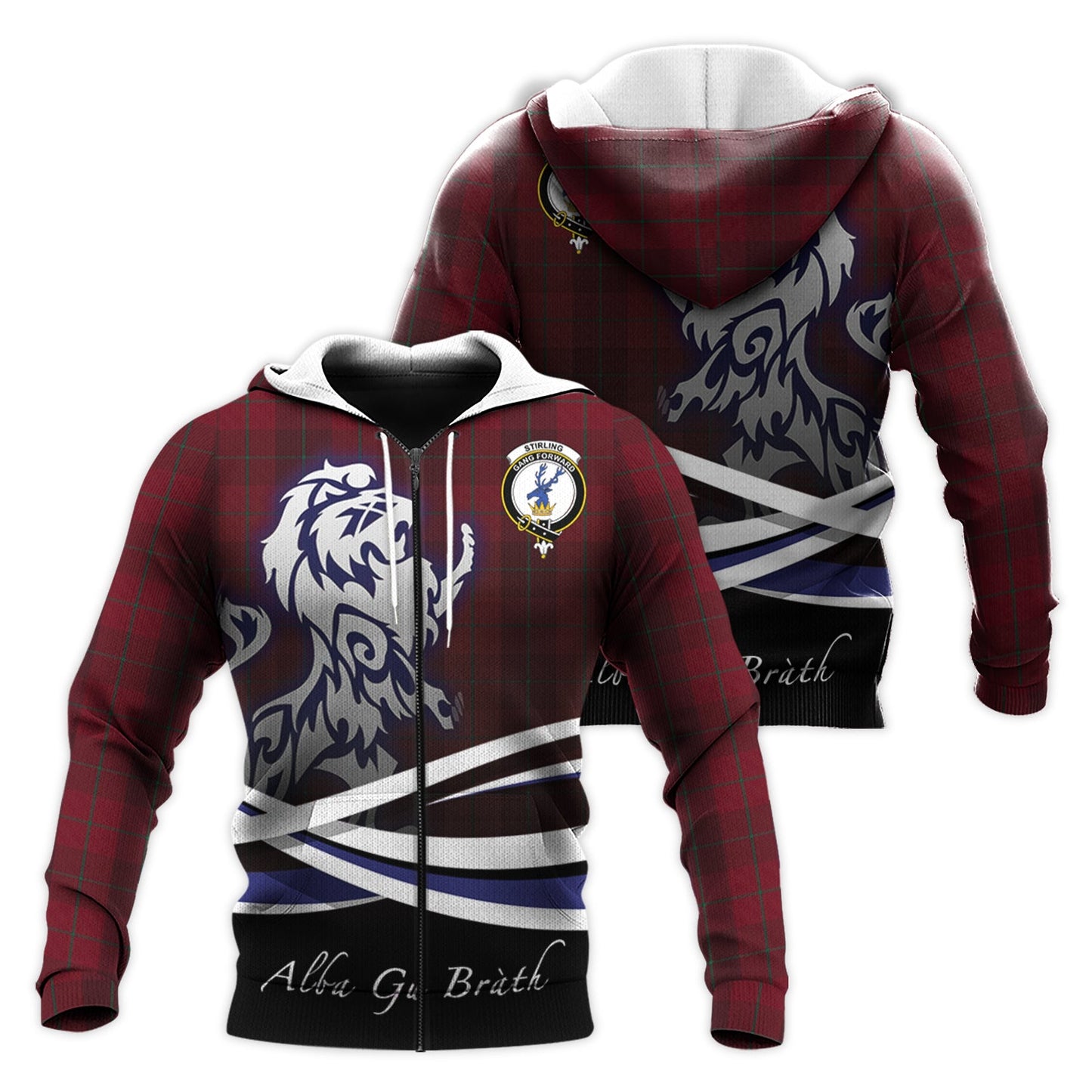 Printivon Stirling Of Keir Tartan Scottish Lion Hoodie