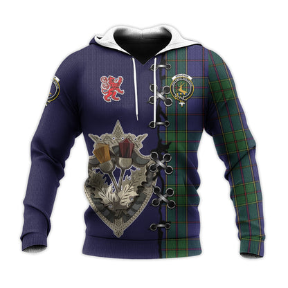 Printivon Strachan Tartan Hoodie Lion Rampant And Celtic Thistle Style