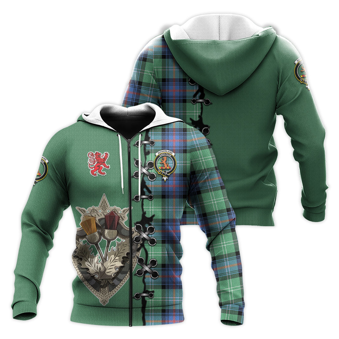 Printivon Sutherland Ancient Tartan Hoodie Lion Rampant And Celtic Thistle Style