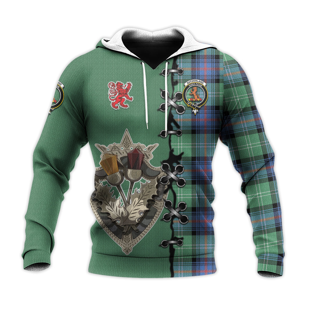 Printivon Sutherland Ancient Tartan Hoodie Lion Rampant And Celtic Thistle Style