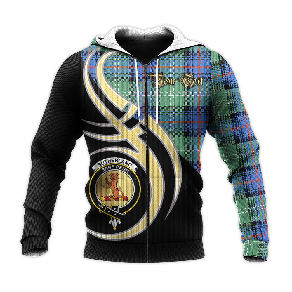 Printivon Sutherland Ancient Clan Believe In Me Crest Tartan Knitted Hoodie Custom Your Text