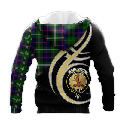 Printivon Sutherland Modern Clan Believe In Me Crest Tartan Knitted Hoodie Custom Your Text