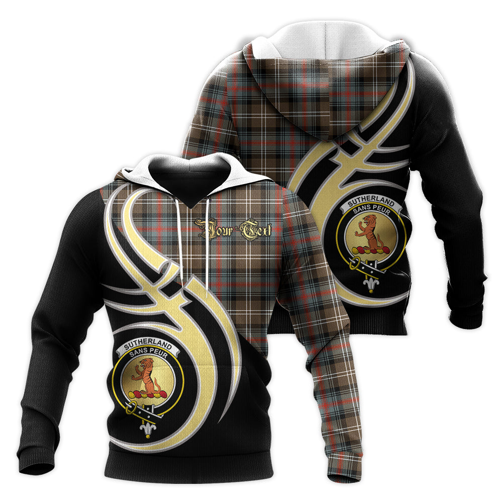 Printivon Sutherland Weathered Clan Believe In Me Crest Tartan Knitted Hoodie Custom Your Text