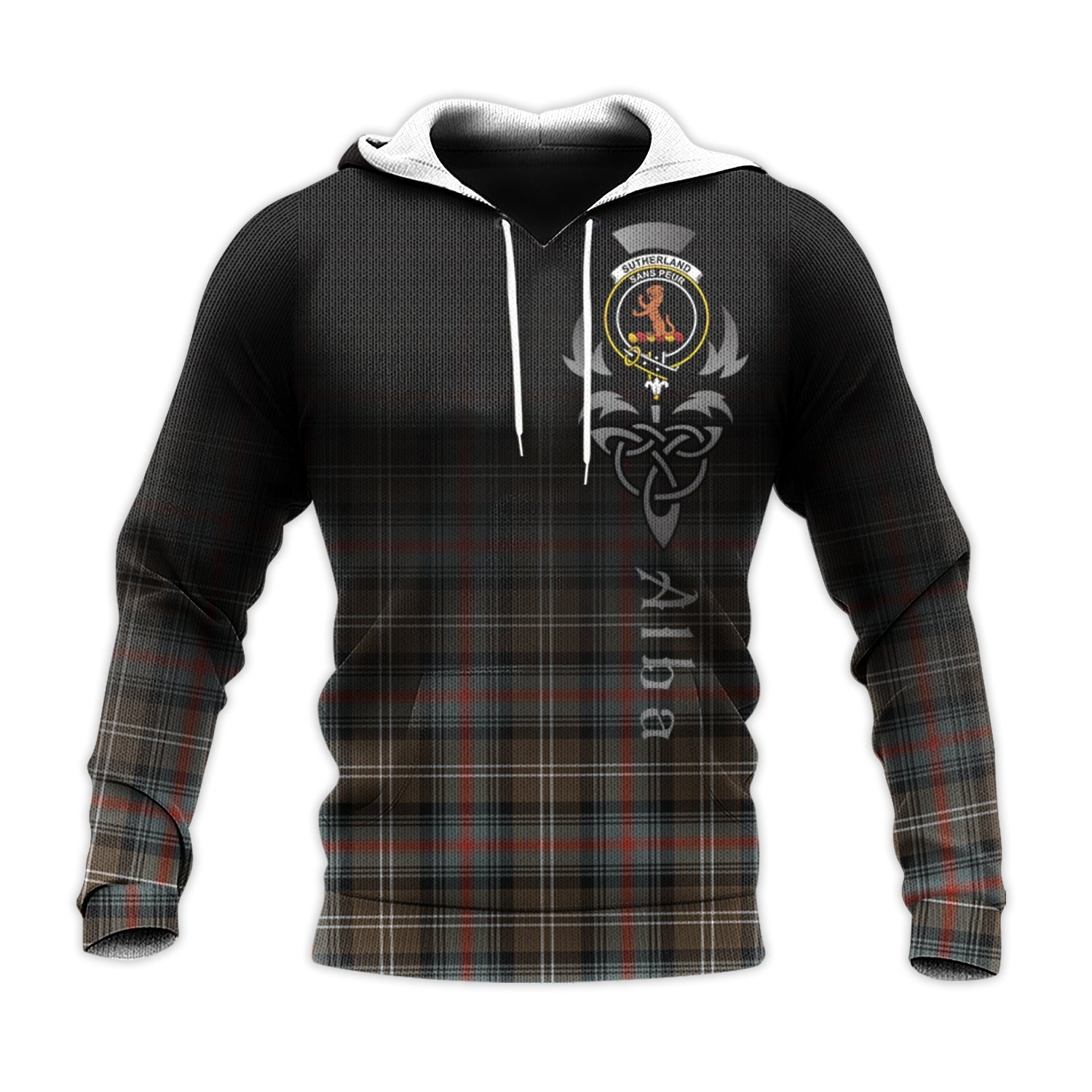 Printivon Sutherland Weathered Tartan Crest Alba Celtic Hoodie