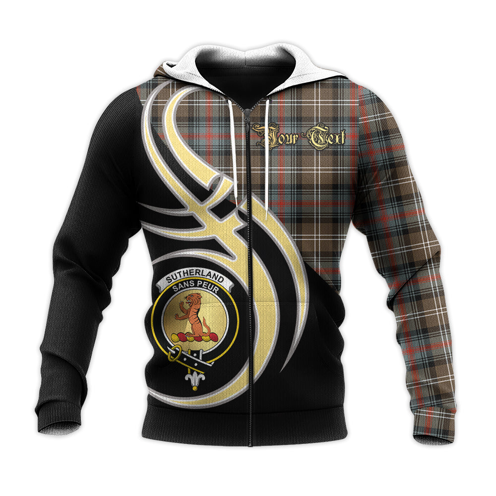 Printivon Sutherland Weathered Clan Believe In Me Crest Tartan Knitted Hoodie Custom Your Text