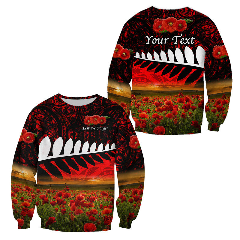 Custom Personalised New Zealand Maori ANZAC Sweatshirt Poppy Vibes Red