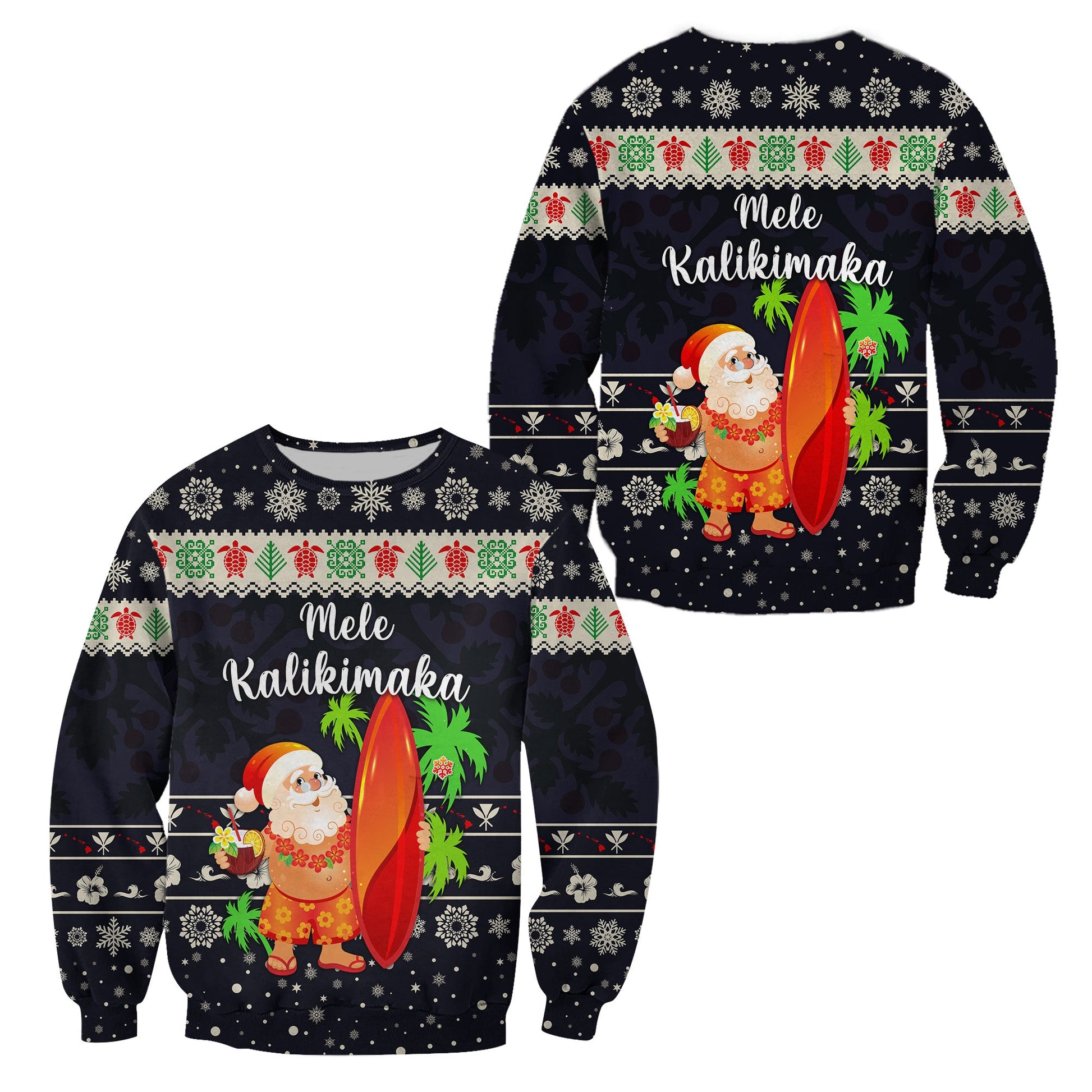Hawaii Christmas Sweatshirt Santa Claus Surfing Simple Style Navy