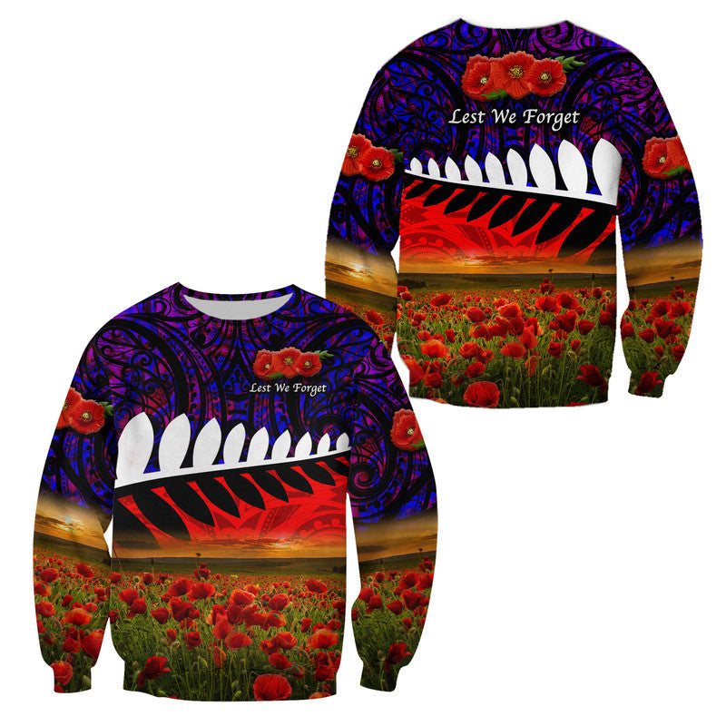 New Zealand Maori ANZAC Sweatshirt Poppy Vibes Purple