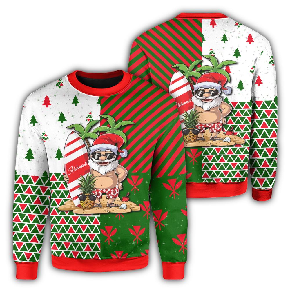 Hawaiian ChristmasSanta Claus Mele Kalikimaka Kanaka Christmas Sweatshirt Red Angus Style AH