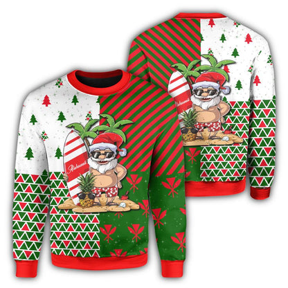 Hawaiian ChristmasSanta Claus Mele Kalikimaka Kanaka Christmas Sweatshirt Red Angus Style AH