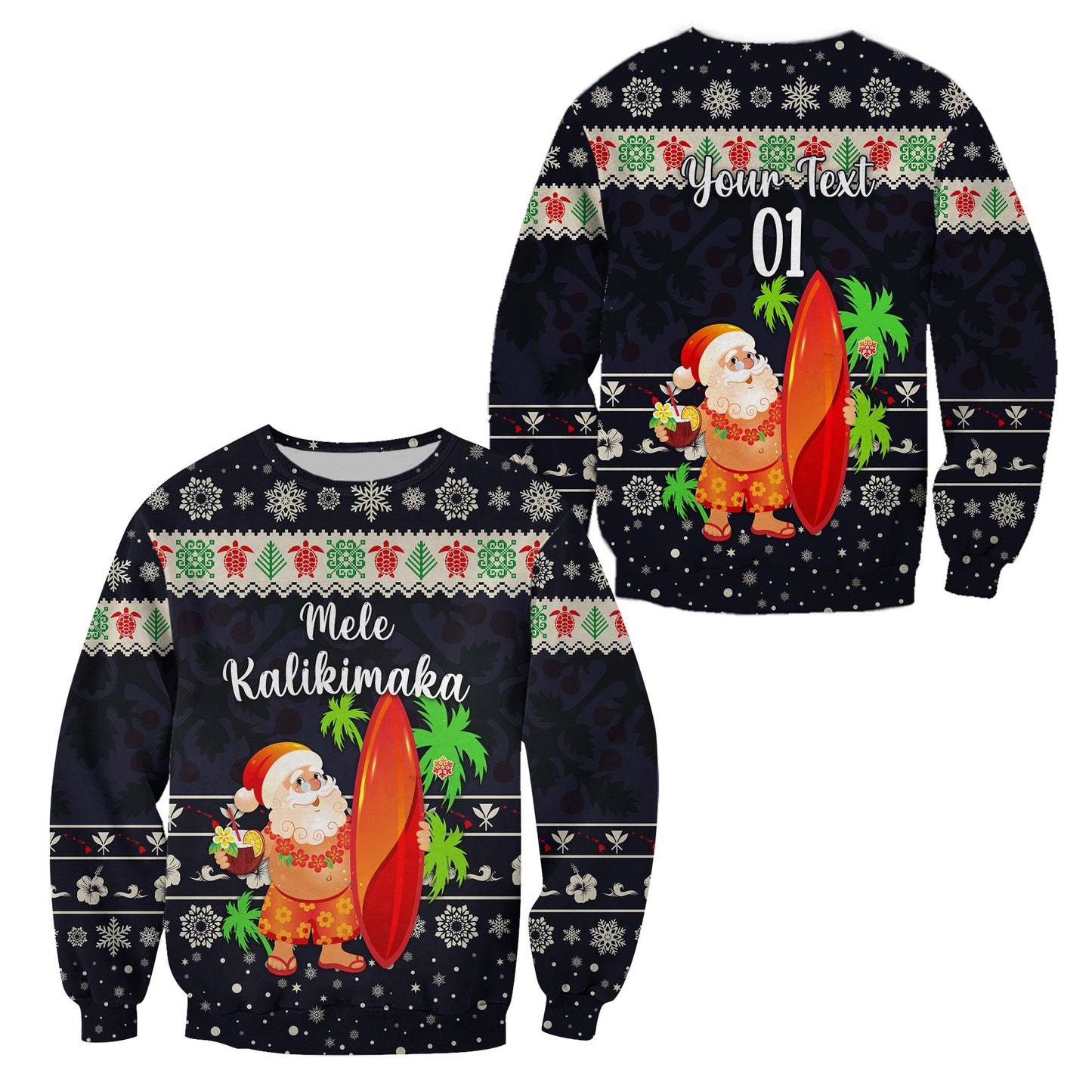 Custom Personalised Hawaii Christmas Sweatshirt Santa Claus Surfing Simple Style Navy