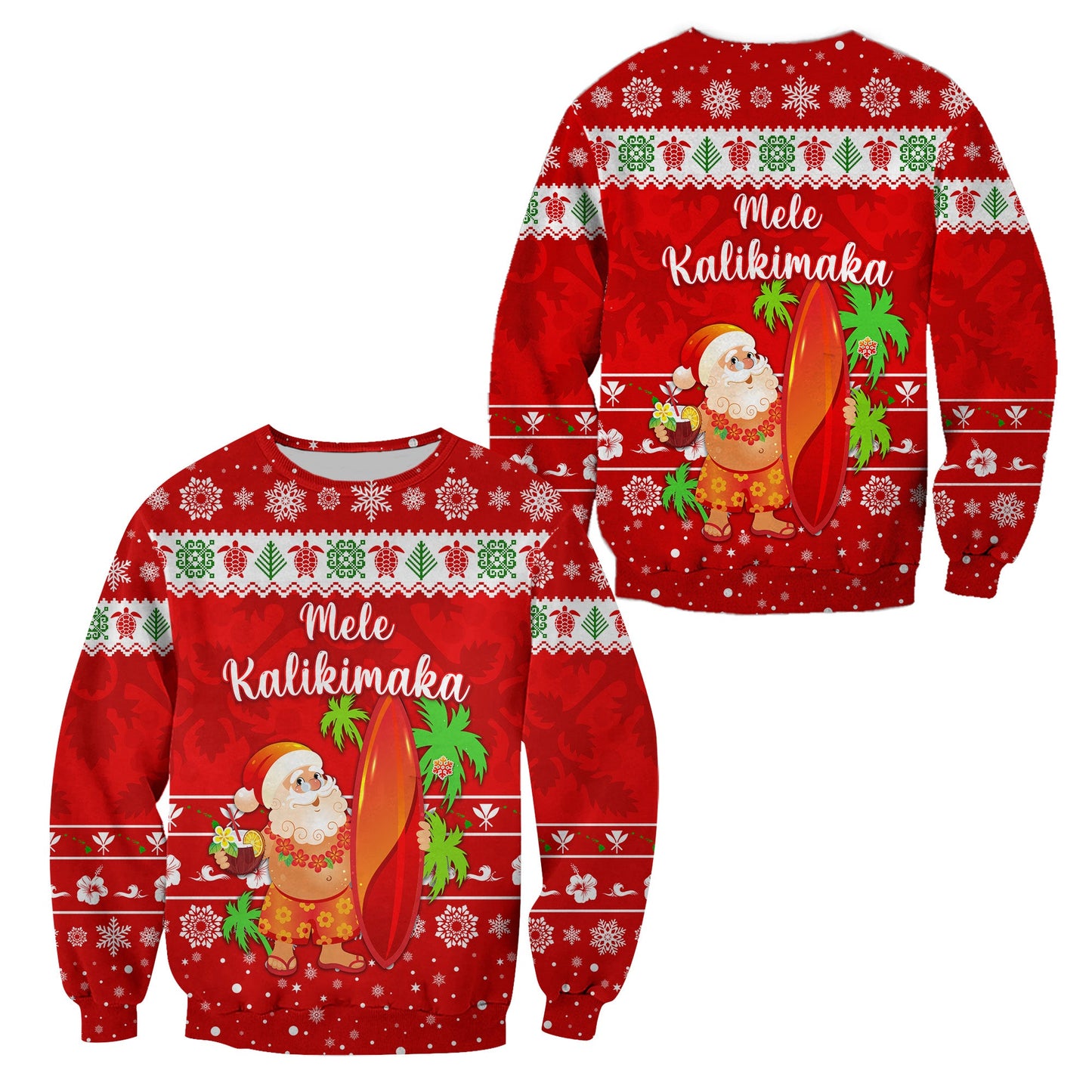 Hawaii Christmas Sweatshirt Santa Claus Surfing Simple Style Red