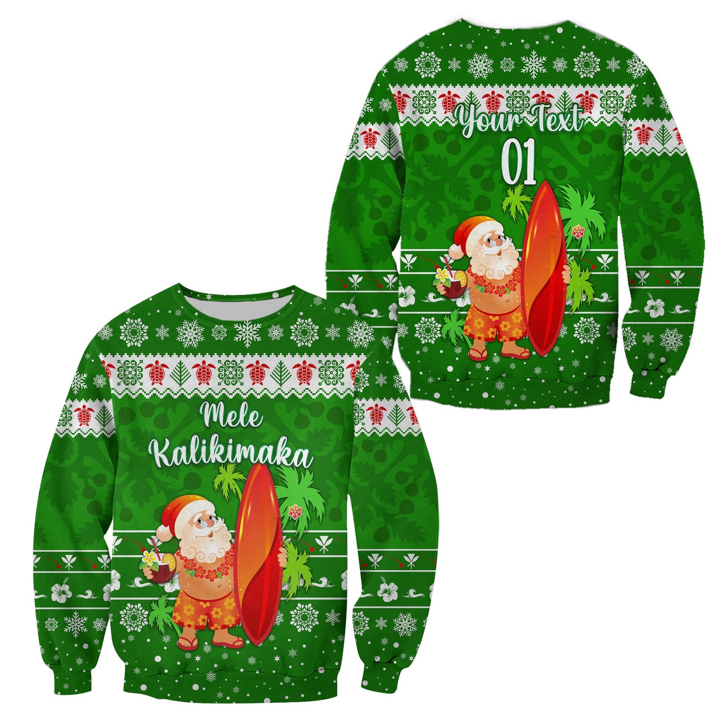 Custom Personalised Hawaii Christmas Sweatshirt Santa Claus Surfing Simple Style Green