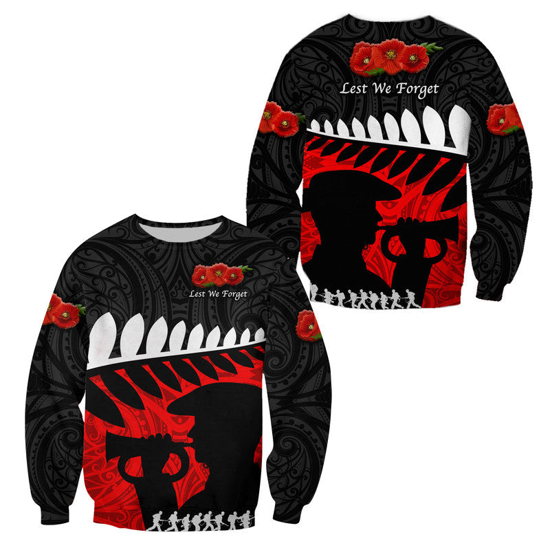 New Zealand Maori ANZAC Sweatshirt Remembrance Soldier Black