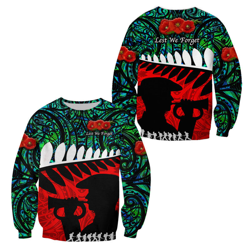 New Zealand Maori ANZAC Sweatshirt Remembrance Soldier Turquoise
