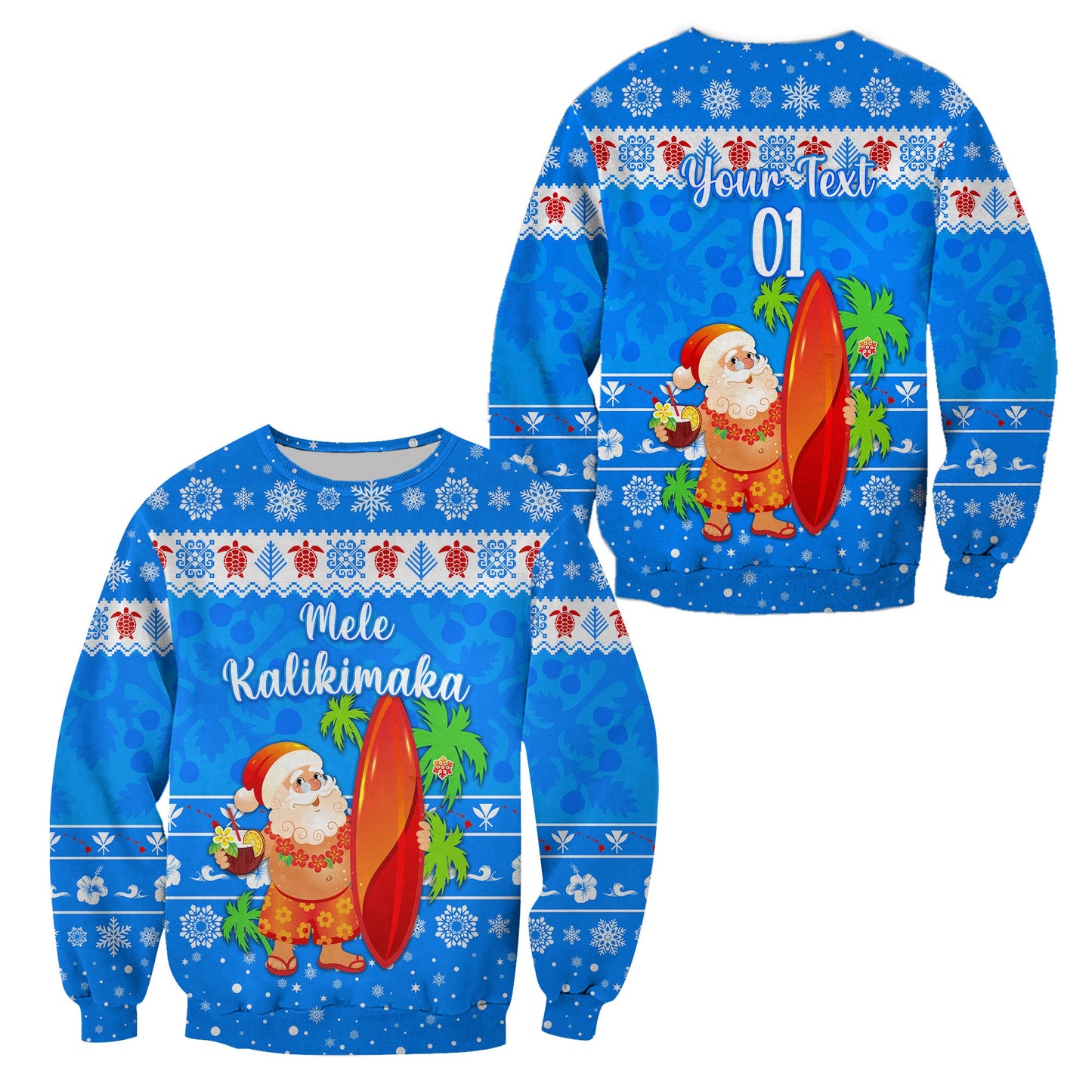 Custom Personalised Hawaii Christmas Sweatshirt Santa Claus Surfing Simple Style Blue