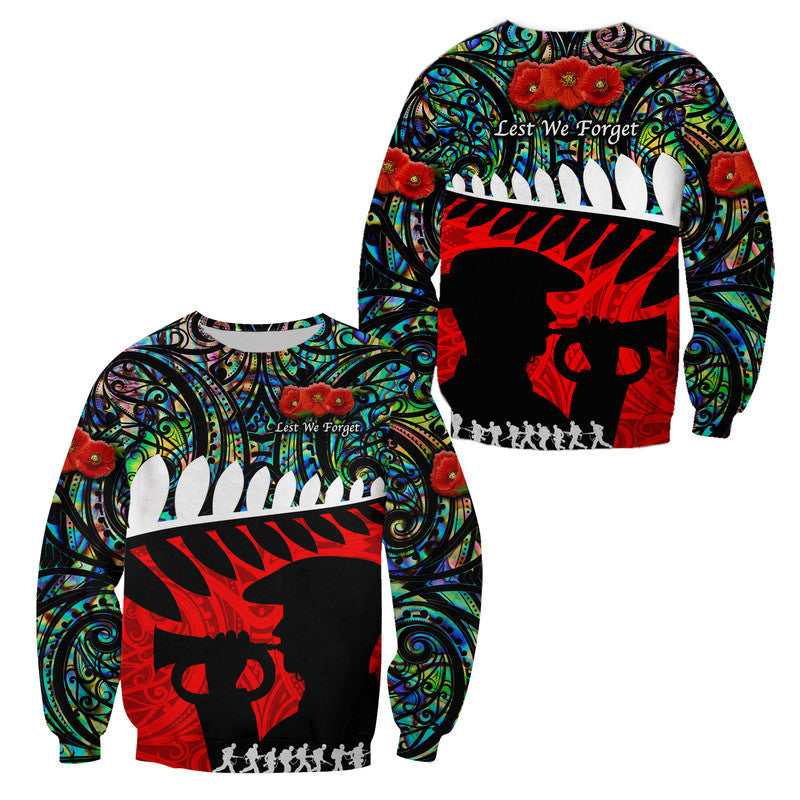 New Zealand Maori ANZAC Sweatshirt Remembrance Soldier Paua Shell