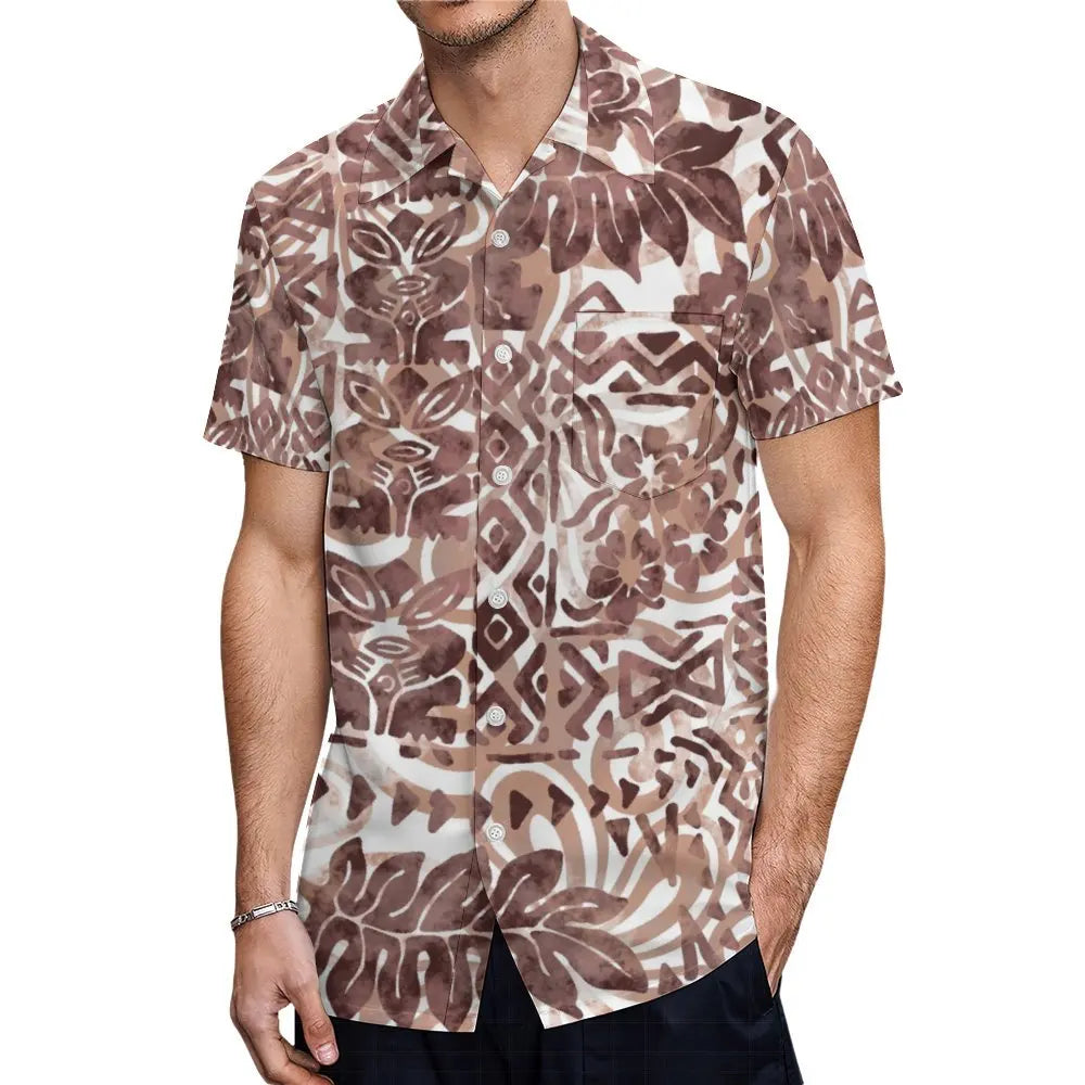 Vintage Polynesian Traditional Printed Island Flowers Pattern Fishtail Dress And Hawaiian Shirt Matching Outfit For Couple Set For Him Her