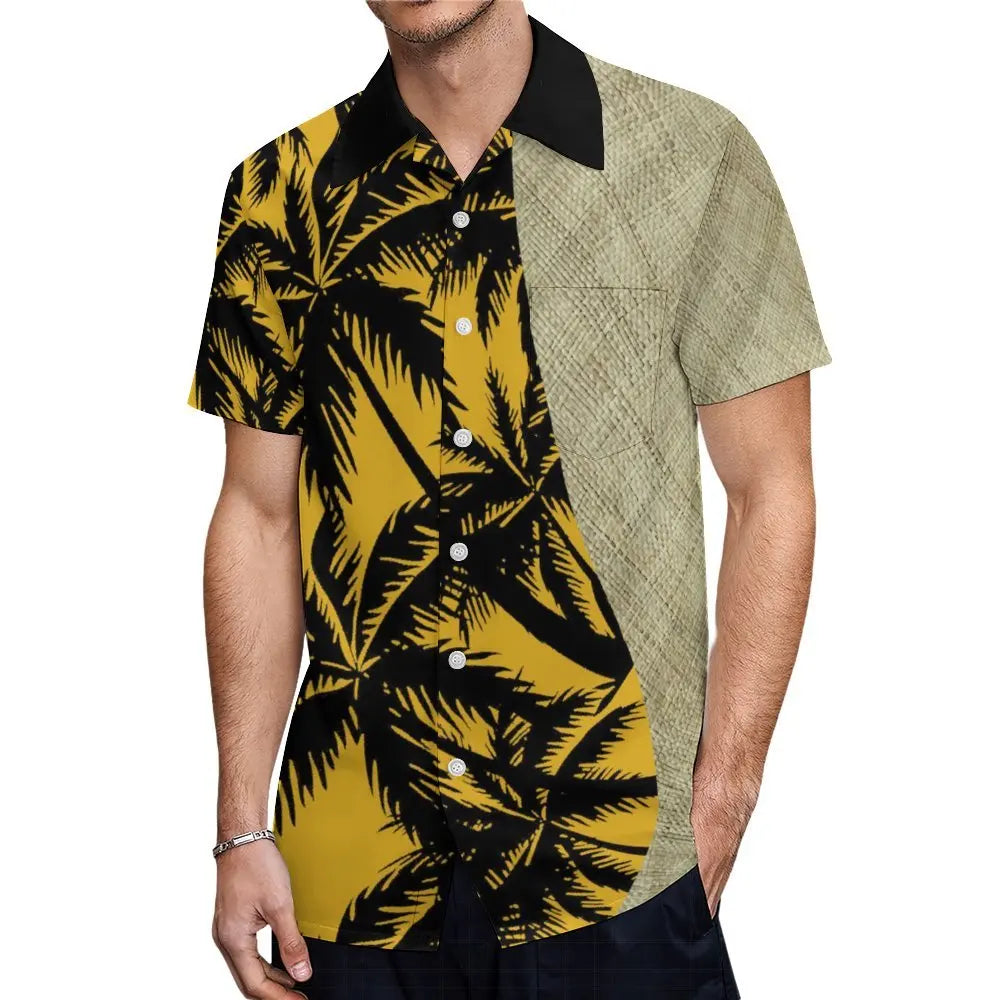 Polynesian Traditional Printed Island Coconut Tree Fishtail Dress And Hawaiian Shirt Matching Outfit For Couple Set