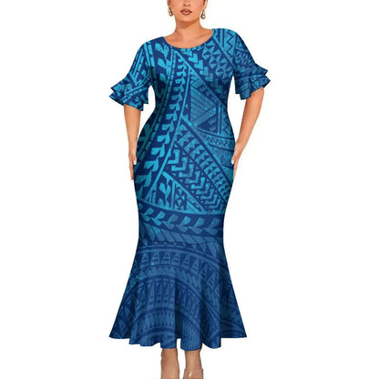 Polynesian Tribal Pattern Couple Clothing Tropical Fishtail Dress And Hawaiian Shirt Matching Outfit For Couple