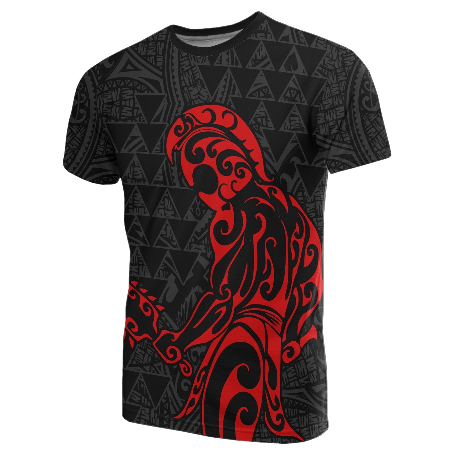 Polynesian Kakau Helmet Weapon Red - Kanaka Warrior T - Shirt