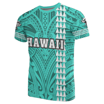 Hawaiian Islands Warrior Kakau Turquoise Polynesian T-Shirt