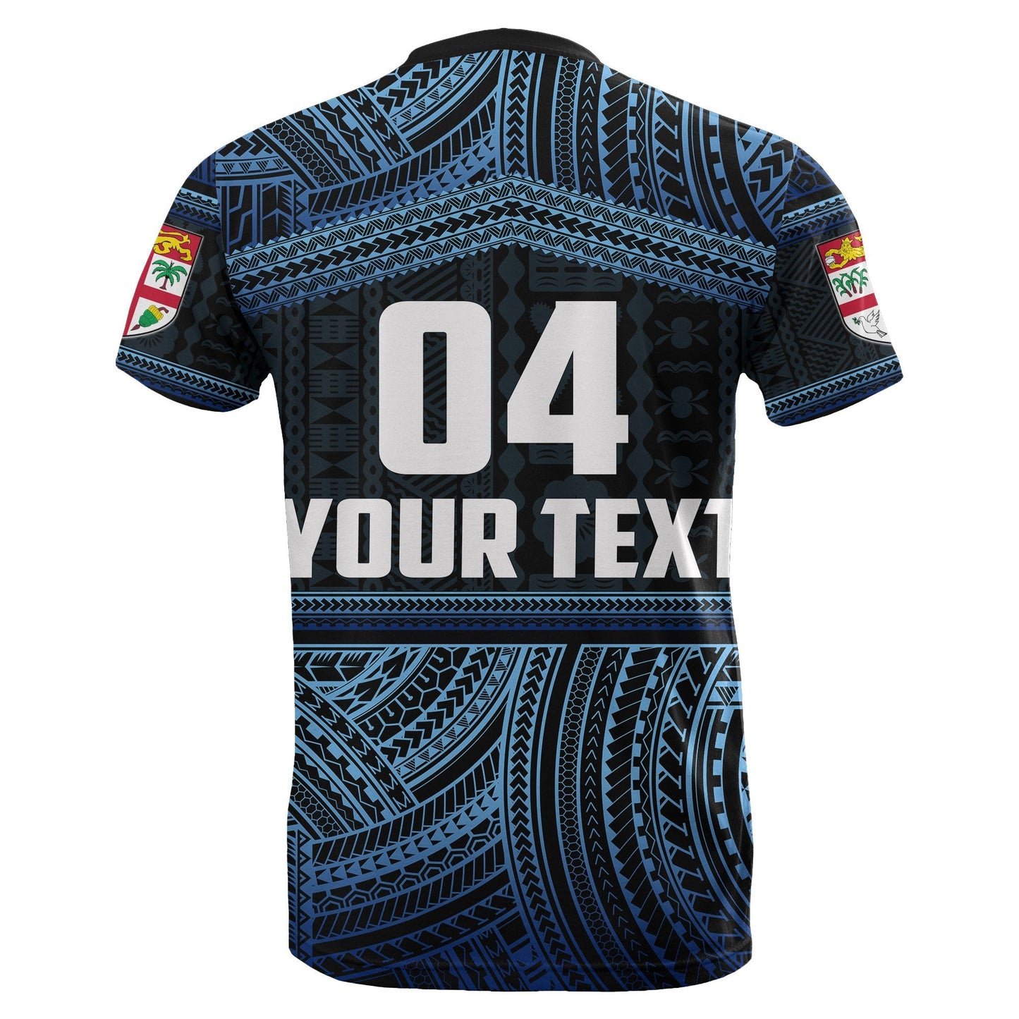 Custom Personalised Fiji Rugby Polynesian Patterns T - Shirt Blue