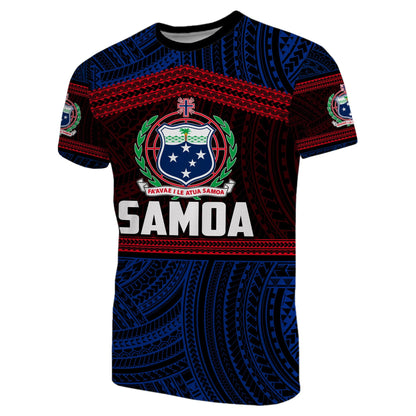 Custom Personalised Samoa Rugby Polynesian Patterns T - Shirt Blue