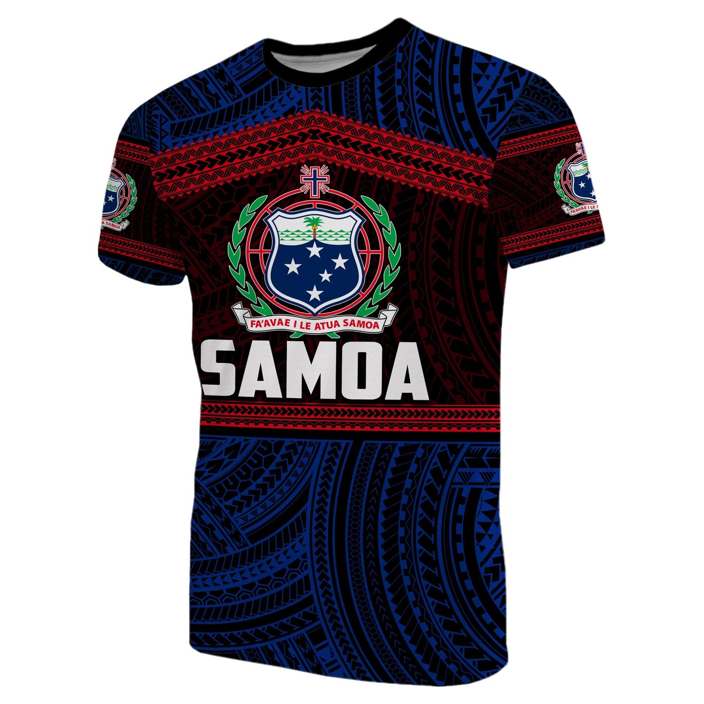 Samoa Rugby Polynesian Patterns T - Shirt Blue