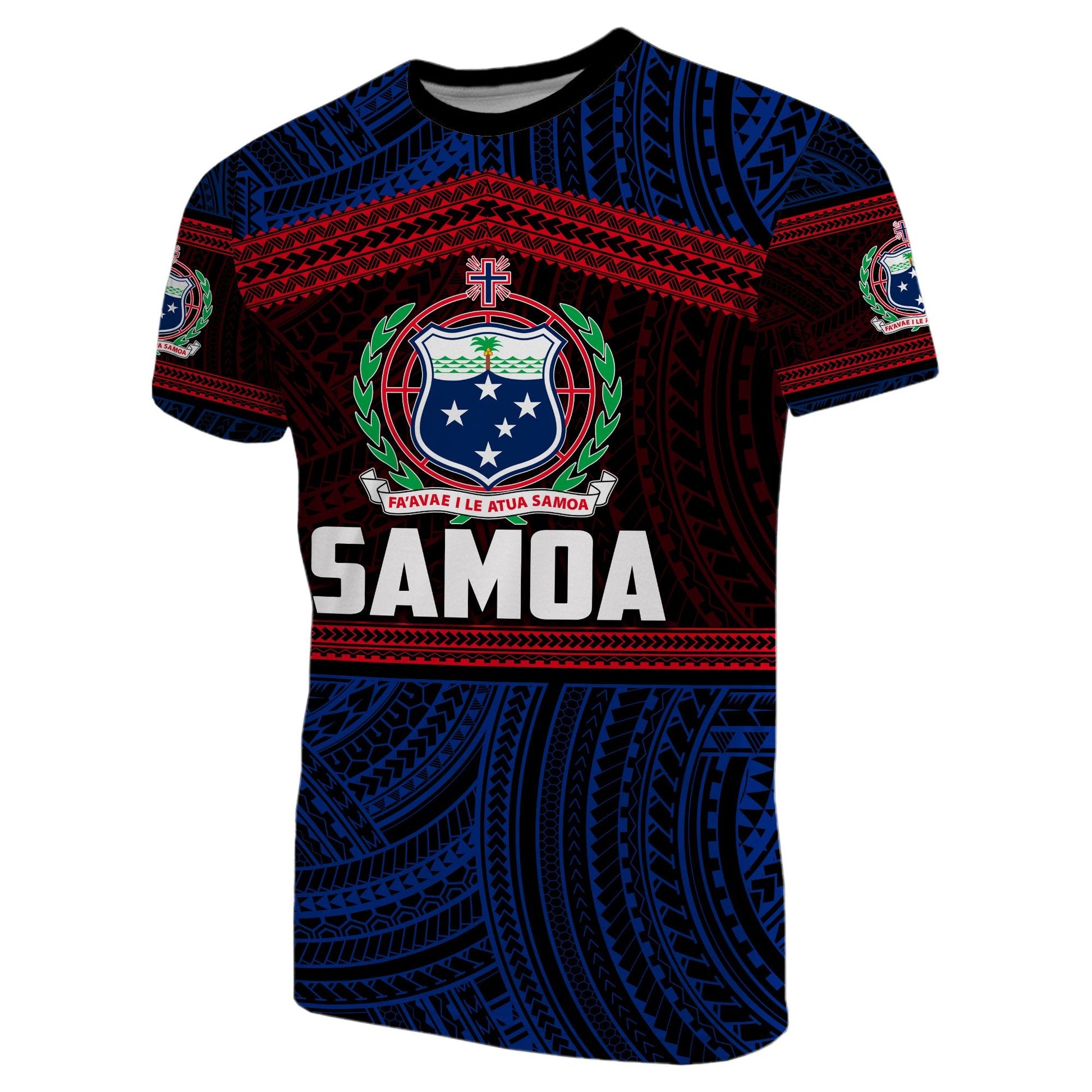 Samoa Rugby Polynesian Patterns T - Shirt Blue