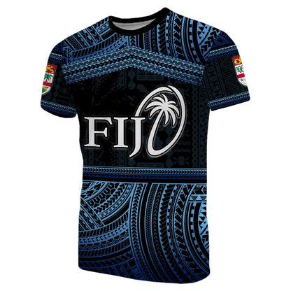 Fiji Rugby Polynesian Patterns T Shirt Blue