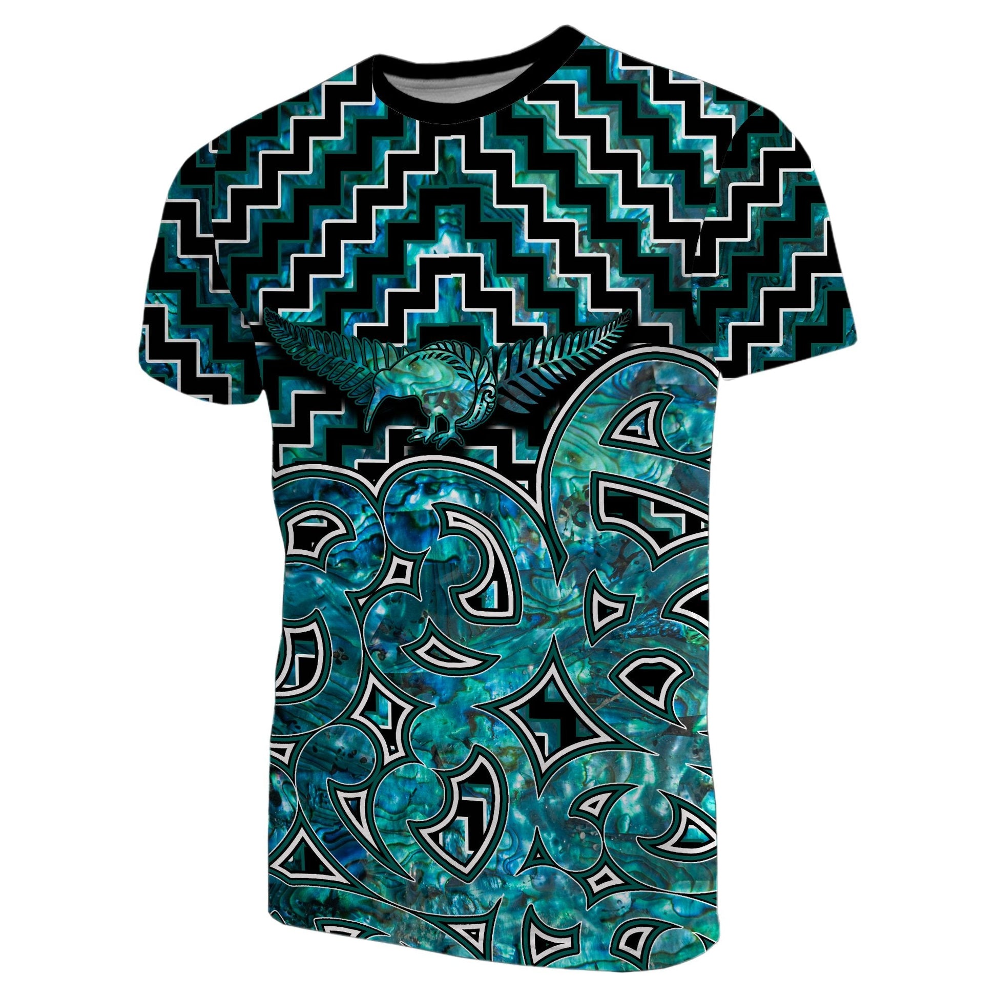New Zealand T Shirt Maori Graphic Tee Patterns Paua Shell