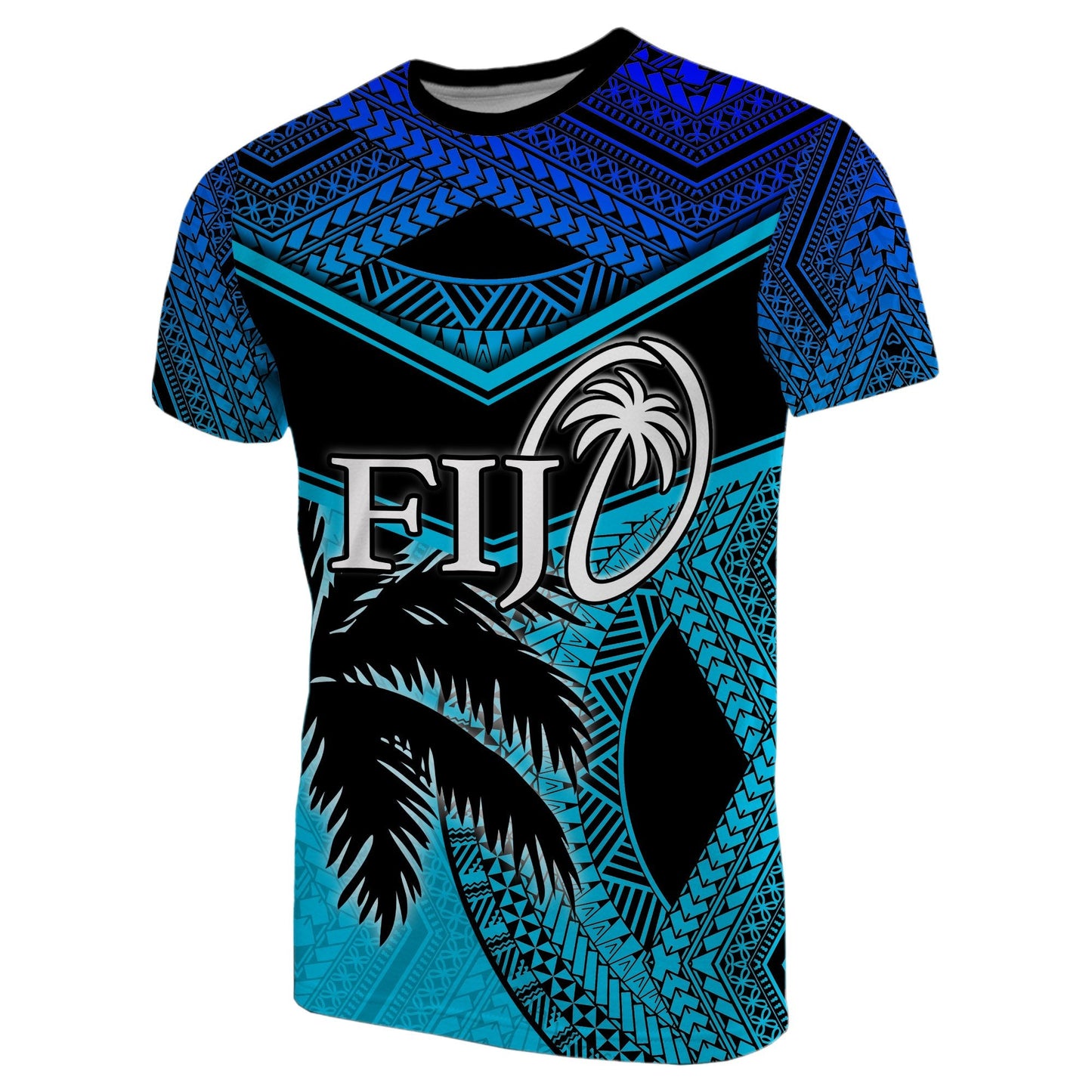 Fiji Rugby Polynesian T Shirt Blue