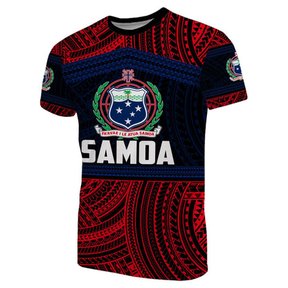 Samoa Rugby Polynesian Patterns T - Shirt Red