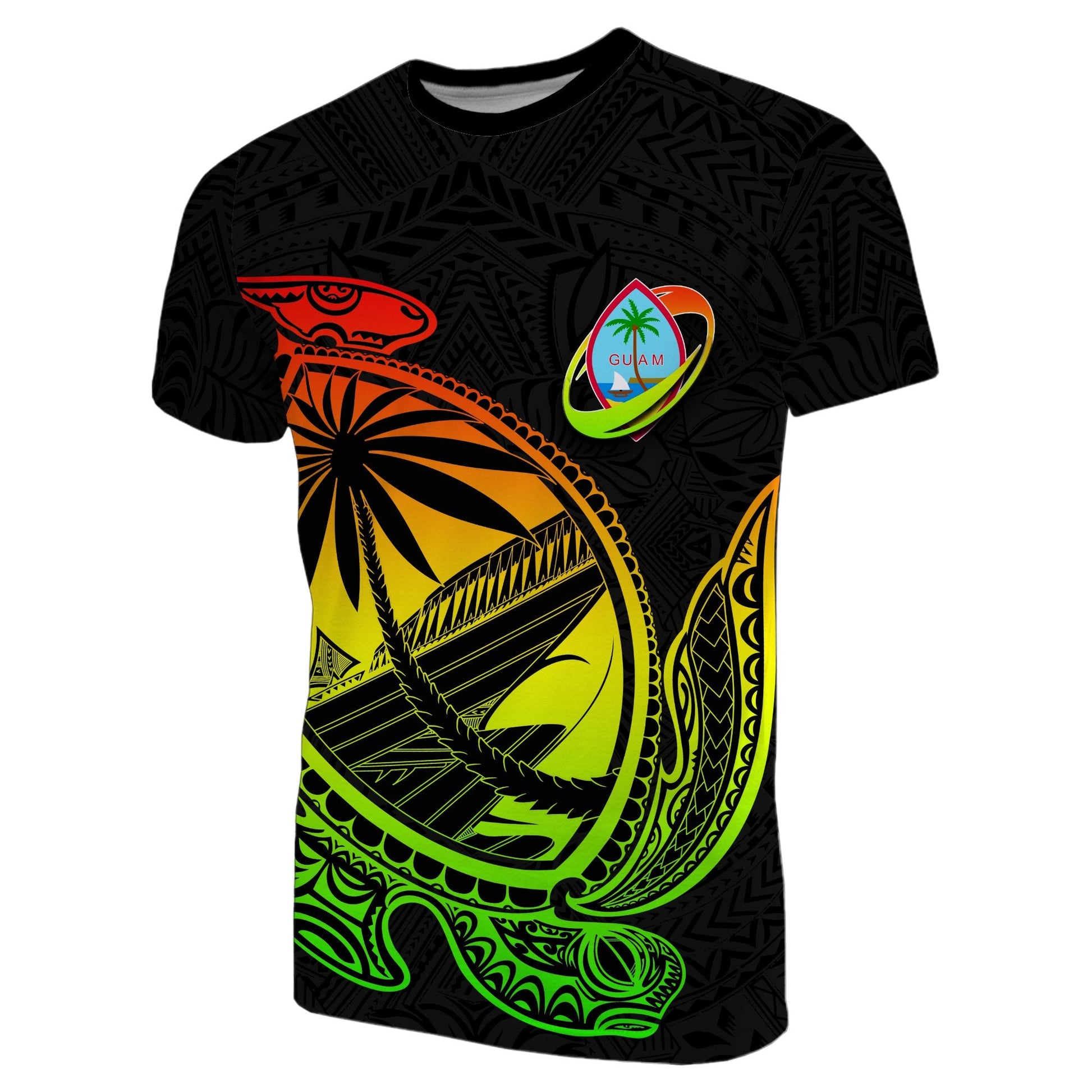 Guam T Shirt Rugby Version Turtle Polynesian Rasta