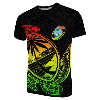Guam T Shirt Rugby Version Turtle Polynesian Rasta