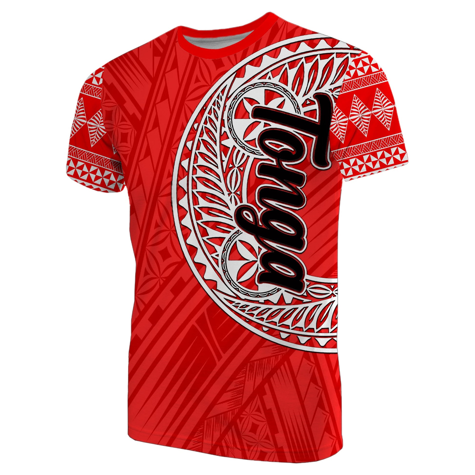 Custom Personalised Tonga T Shirt Ngatu Red Style