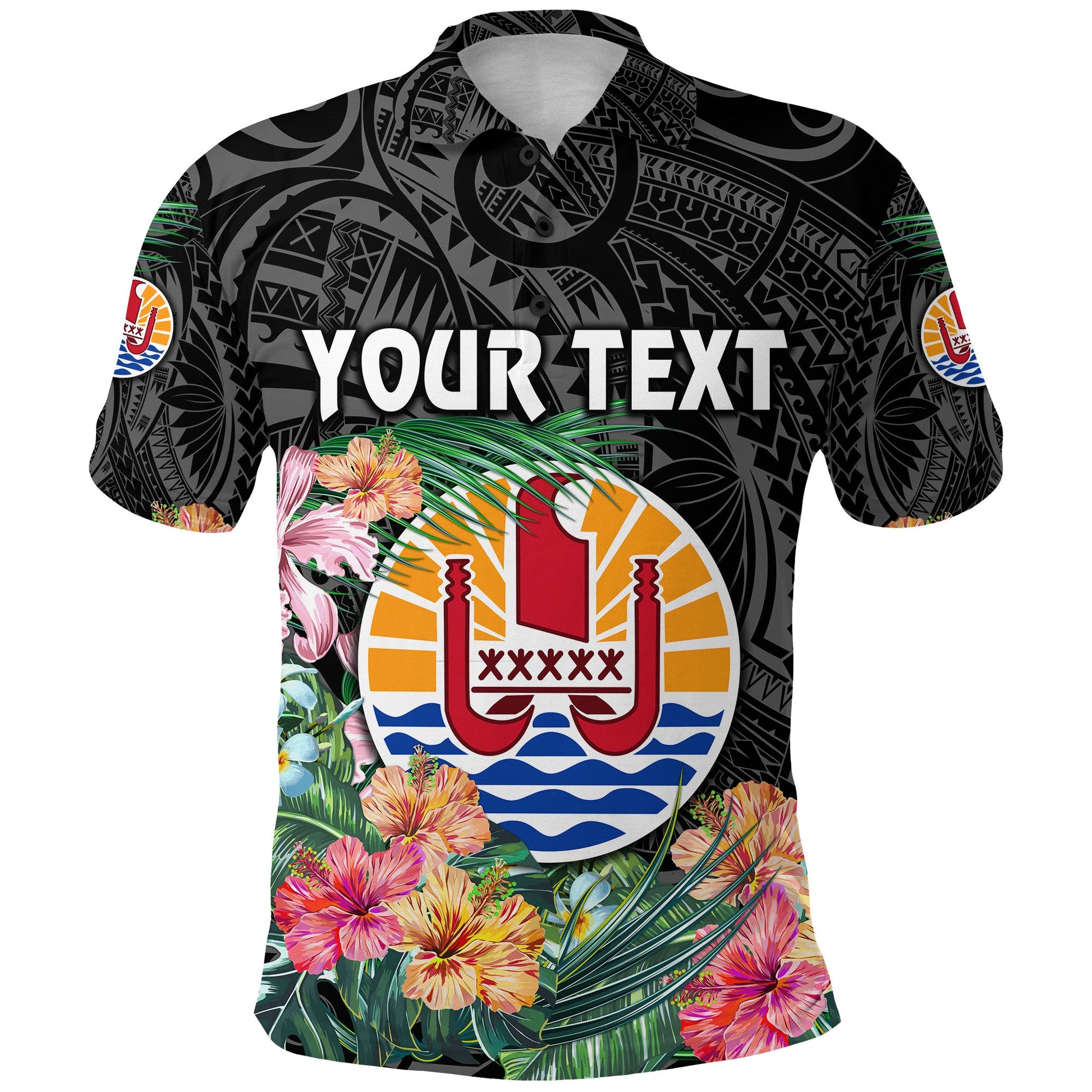 Custom Personalised Tahiti Polo Shirt French Polynesia Simple Vibes - Black