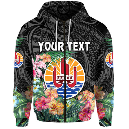 ( Personalised) Tahiti Zip Hoodie French Polynesia Simple Vibes Black