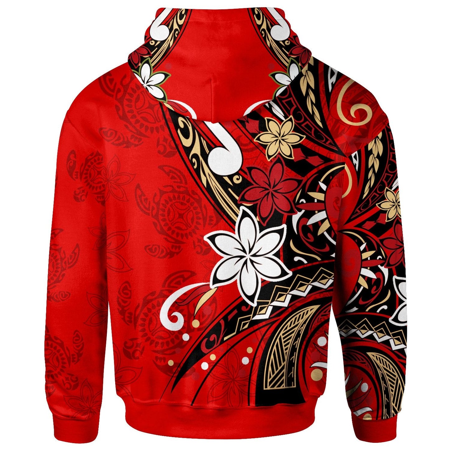 Tahiti Zip Hoodie Tribal Flower With Special Turtles Red Color