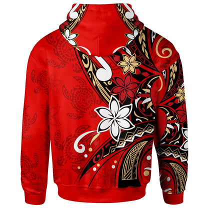 Tahiti Zip Hoodie Tribal Flower With Special Turtles Red Color