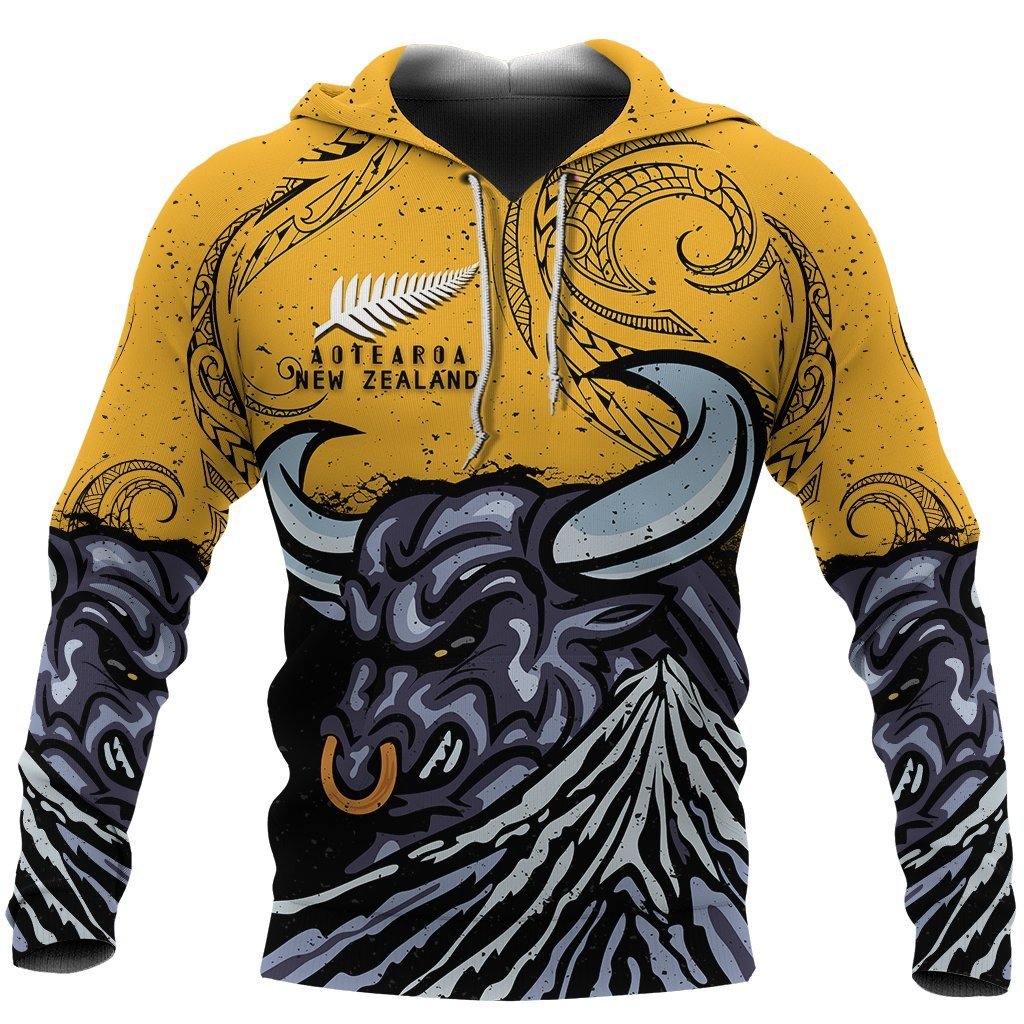 New Zealand Taranaki Hoodie, Maori Bull Pullover Hoodie