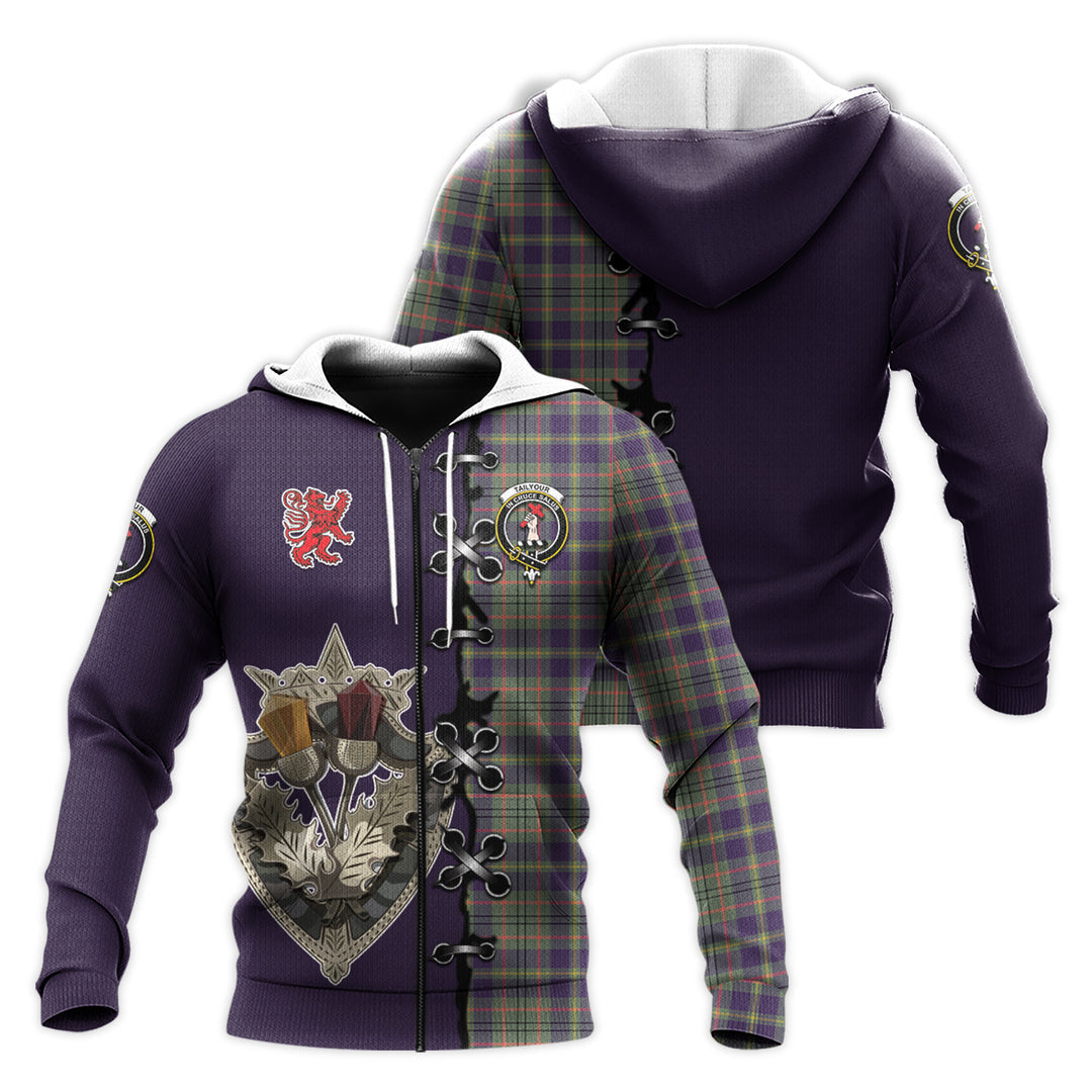 Printivon Taylor Weathered Tartan Hoodie Lion Rampant And Celtic Thistle Style