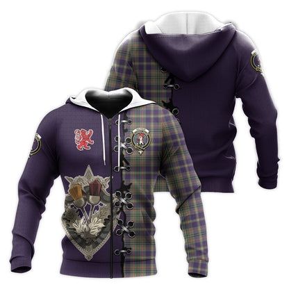 Printivon Taylor Weathered Tartan Hoodie Lion Rampant And Celtic Thistle Style