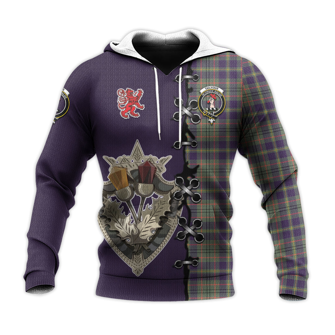 Printivon Taylor Weathered Tartan Hoodie Lion Rampant And Celtic Thistle Style