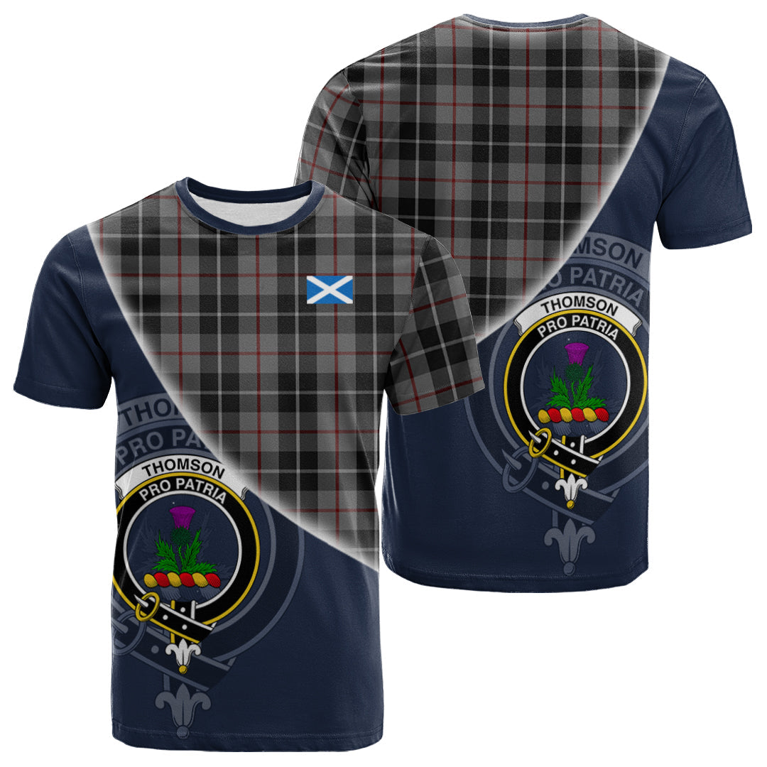 Printivon Thompson Grey Tartan Scottish Crest T Shirt