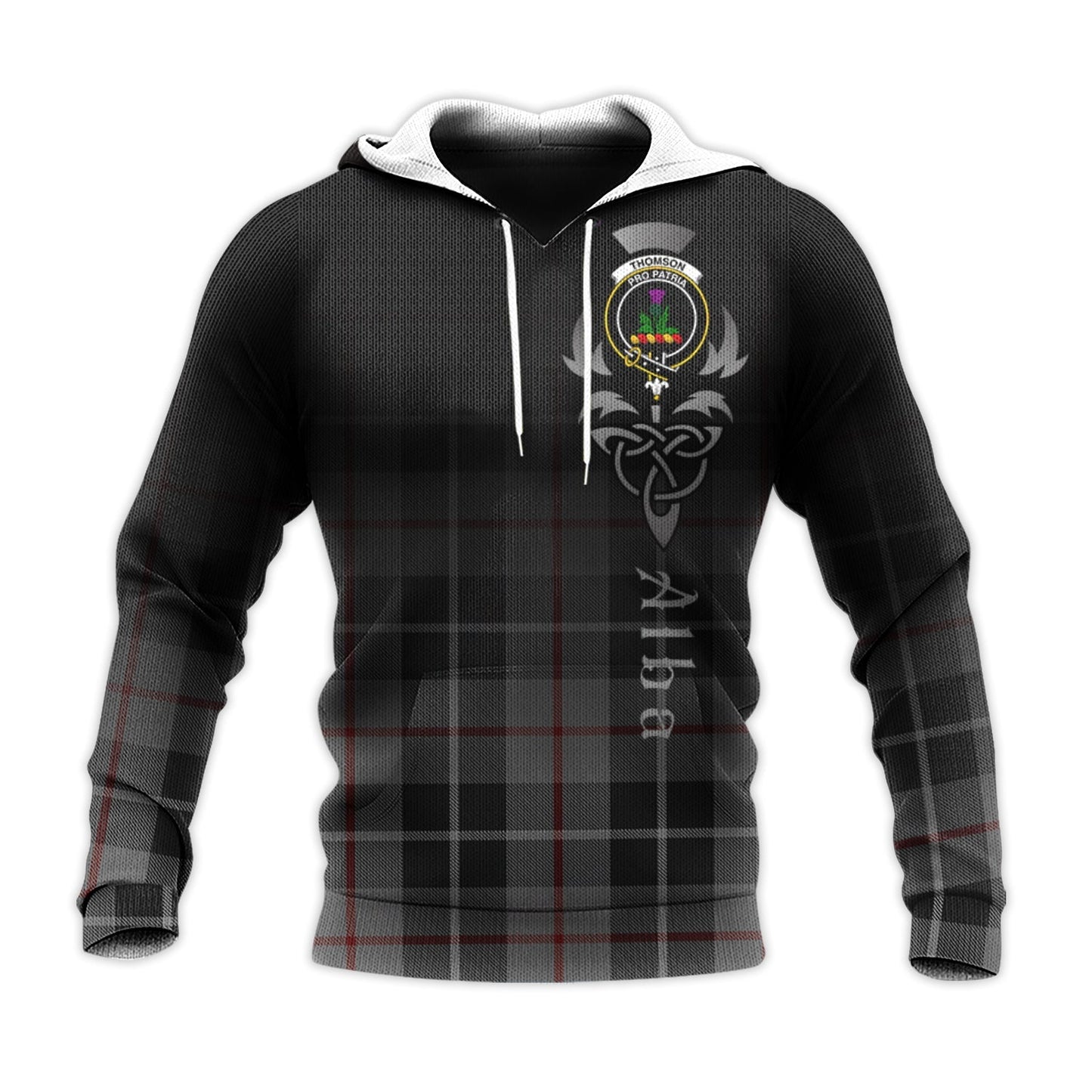 Printivon Thompson Grey Tartan Crest Alba Celtic Hoodie
