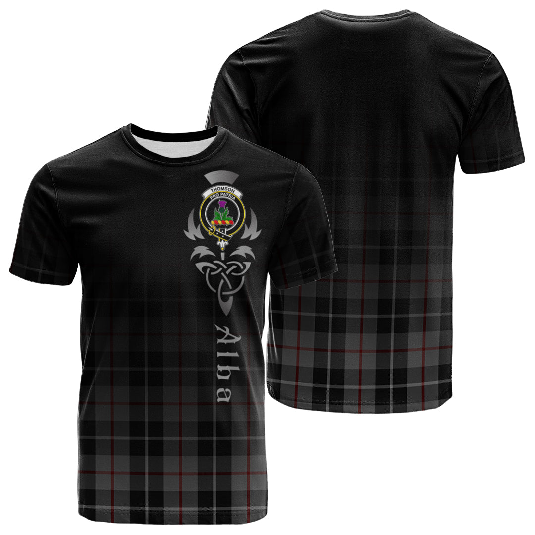 Printivon Thompson Grey Tartan Crest Alba Celtic T Shirt
