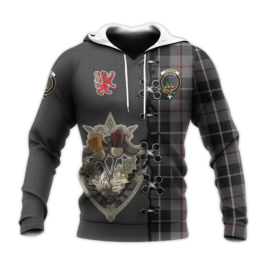 Printivon Thompson Grey Tartan Hoodie Lion Rampant And Celtic Thistle Style